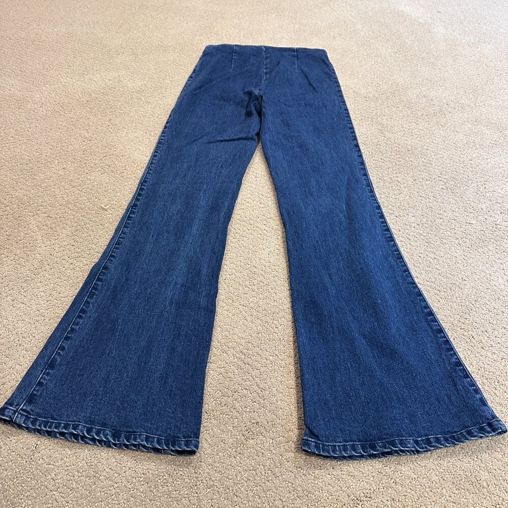 Vestique Jeans High Waist Flare Boho Festival Dark Patch Pockets LARGE #71P1355A - Picture 9 of 10